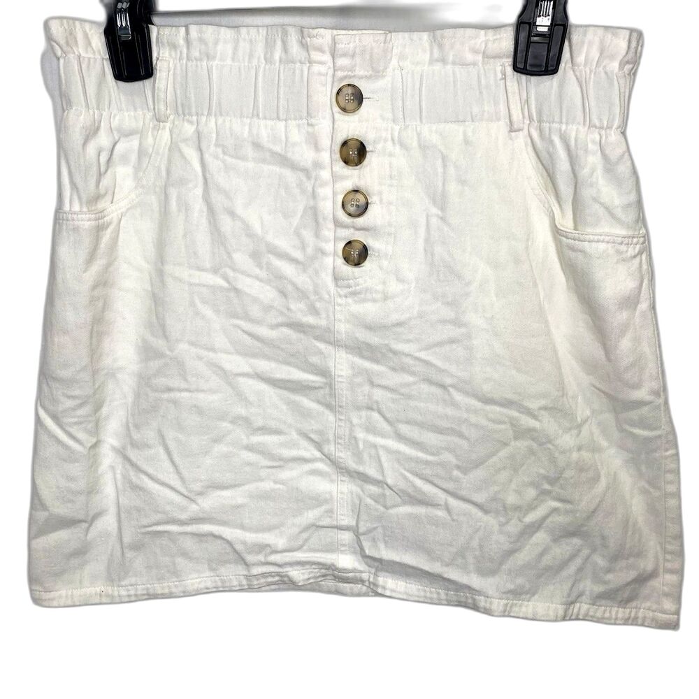 Very J Paperbag Mini Skirt Button Pockets Lined Cotton Womens M White